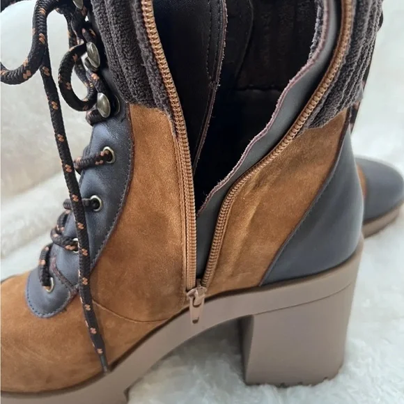 Chelsea & Violet Zaria Brown Leather Suede Lug Sole Platform Booties Sz 9M NEW - Picture 12 of 14